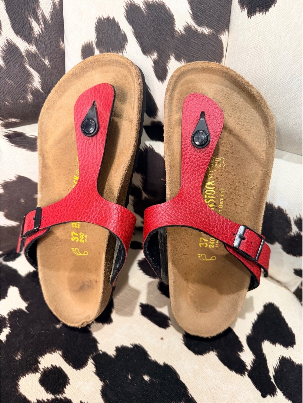 Birkenstock Red Leather Thong Sandals Size 7 EU 37